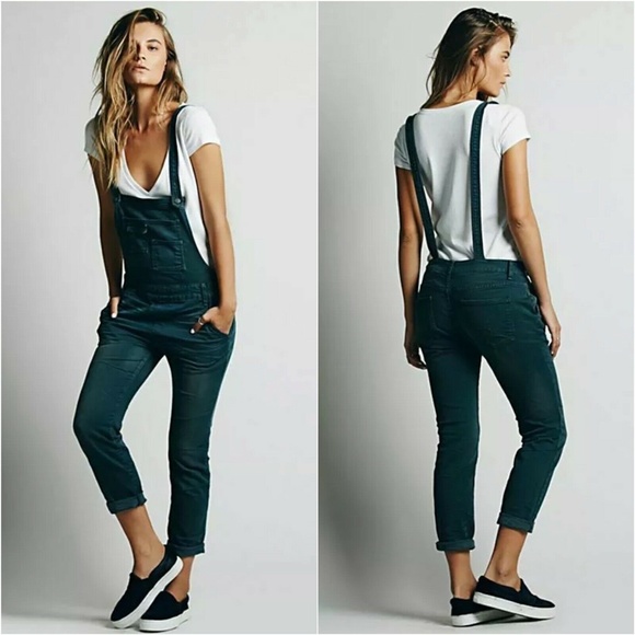 Free People Washed Denim Overalls Skinny Jeans - Picture 2 of 12